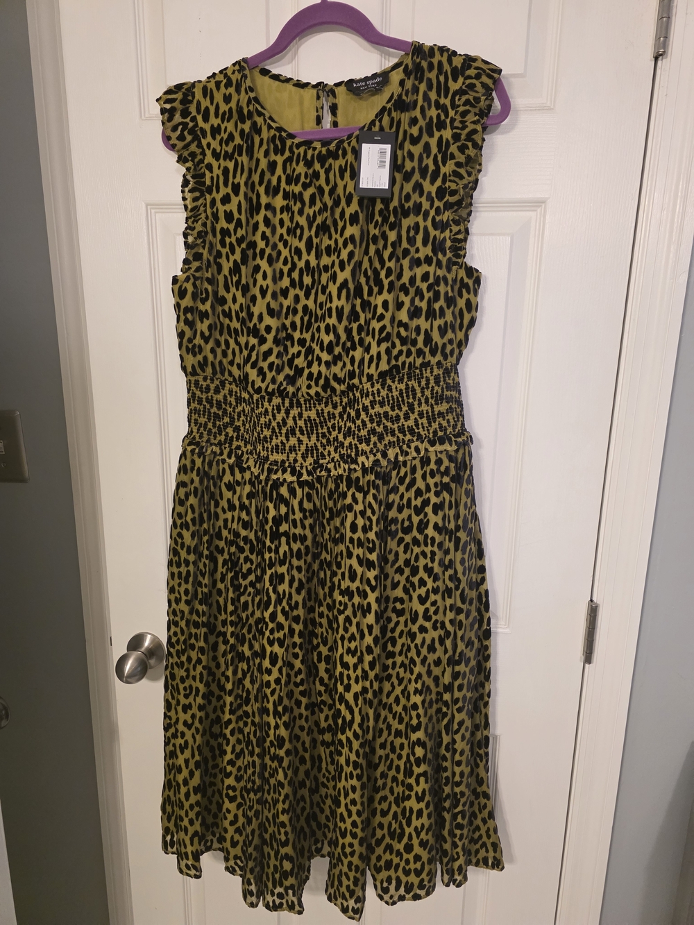 NWT Kate Spade Smocked Waist Sleeveless Dress - Olive Green & Black